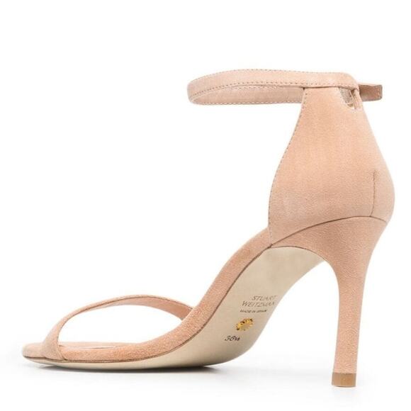 New Stuart Weitzman Nunaked Neutral Suede Classic Heel Sandals Size 10 - Picture 3 of 15